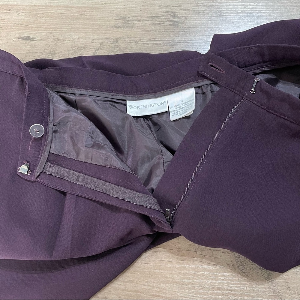 Worthington Lined Purple Straight Leg Trousers Sz 16 Business‎ Feminine Colorful - Picture 6 of 13
